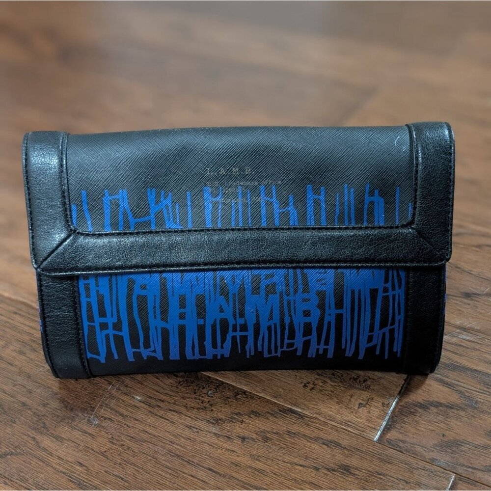 L.A.M.B. Black and Blue Graphic Clutch